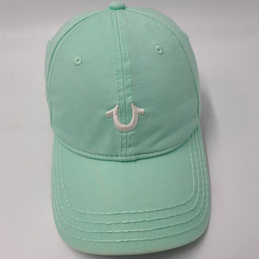 Women True Religion Hat Strapback Mint Green White Horseshoe Logo Casual Dad Cap